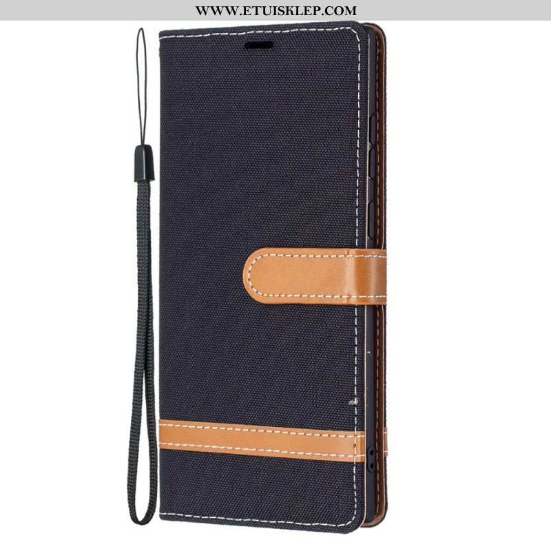 Etui Folio do Samsung Galaxy S22 Ultra 5G z Łańcuch Pasek Z Efektem Tkaniny I Skóry